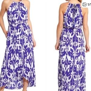 ATHLETA Elegant Blue and White Halter Maxi Dress. Size Small